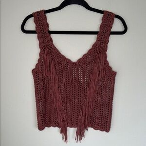 Gimmick Crochet Fringe Cropped Tank Top Boho Western Festival